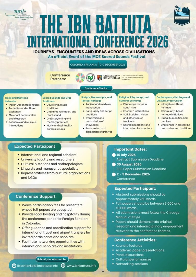 Call for Participation: Ibn Battuta International Conference 2026 Invites Global Scholars to Colombo, Sri Lanka
